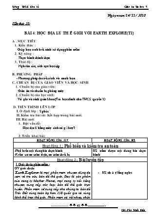 Giáo án Tin học 7 - Tiết 23, Bài 4: Học địa lý thế giới với Earth Explore (Tiết 1) - Năm học 2010-2011 - Đào Minh Hiếu