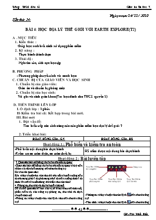 Giáo án Tin học 7 - Tiết 24, Bài 4: Học địa lý thế giới với Earth Explore (Tiết 2) - Năm học 2010-2011 - Đào Minh Hiếu