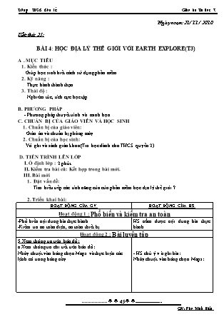 Giáo án Tin học 7 - Tiết 25, Bài 4: Học địa lý thế giới với Earth Explore (Tiết 3) - Năm học 2010-2011 - Đào Minh Hiếu
