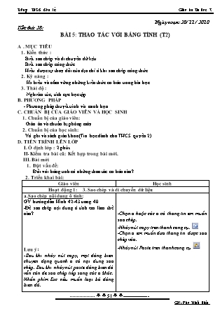 Giáo án Tin học 7 - Tiết 28, Bài 5: Thao tác với bảng tính (Tiết 2) - Năm học 2010-2011 - Đào Minh Hiếu