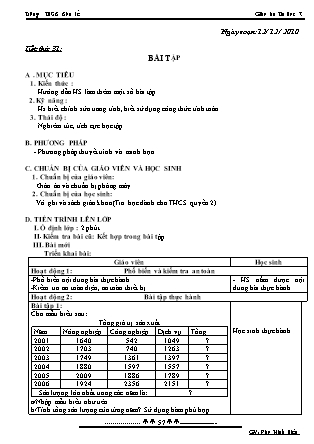 Giáo án Tin học 7 - Tiết 31: Bài tập - Năm học 2010-2011 - Đào Minh Hiếu