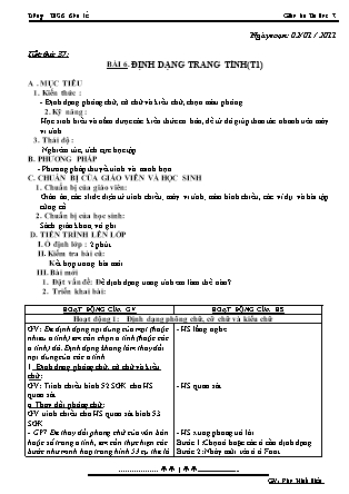 Giáo án Tin học 7 - Tiết 37, Bài 6: Định dạng trang tính (Tiết 1) - Năm học 2010-2011 - Đào Minh Hiếu