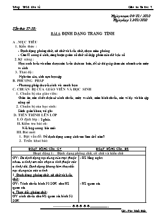 Giáo án Tin học 7 - Tiết 37+38, Bài 6: Định dạng trang tính - Năm học 2010-2011 - Đào Minh Hiếu