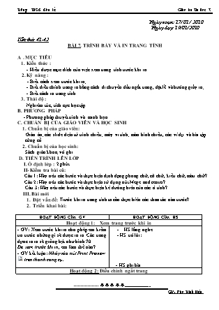 Giáo án Tin học 7 - Tiết 41+42, Bài 7: Trình bày và in trang tính - Năm học 2010-2011 - Đào Minh Hiếu