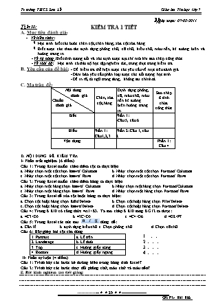 Giáo án Tin học 7 - Tiết 53: Kiểm tra 1 tiết - Năm học 2010-2011 - Đào Minh Hiếu