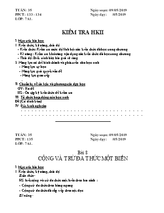 Giáo án Toán học 7 - Tuần 35 - Năm học 2020-2021