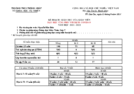 Kế hoạch giáo dục của giáo viên Dạy học ứng phó với dịch Covid-19 môn Toán Lớp 7 - Năm học 2021-2022 - Trường THCS Thống Nhất