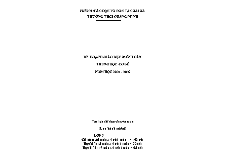 Kế hoạch giáo dục môn Toán 7 - Năm học 2021-2022 - Trường THCS Quảng Minh