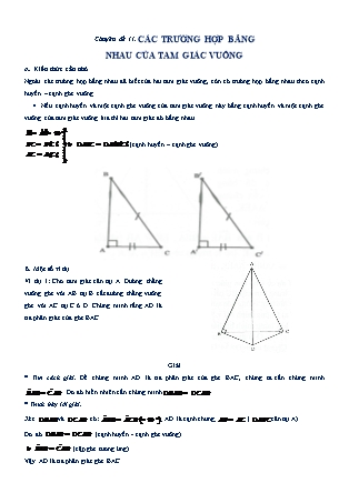 Chuyên đề bồi dưỡng học sinh giỏi Toán 7 - Chương II: Tam giác - Chuyên đề 11: Các trường hợp bằng nhau của tam giác vuông