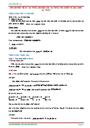Chuyên đề bồi dưỡng học sinh giỏi Toán Lớp 7 - Chuyên đề 10: Đa thức, nghiệm của đa thức, tìm hệ số và xác định đa thức Chuyên đề bồi dưỡng học sinh giỏi Toán Lớp 7 - Chuyên đề 10: Đa thức, nghiệm của đa thức, tìm hệ số và xác định đa thức