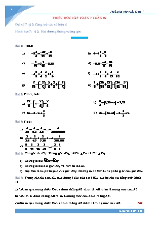 Phiếu bài tập Toán Lớp 7 - Tuần 2 (Có đáp án)