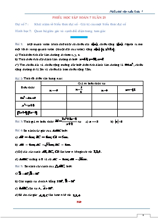 Phiếu bài tập Toán Lớp 7 - Tuần 25 (Có đáp án) Phiếu bài tập Toán Lớp 7 - Tuần 25 (Có đáp án)