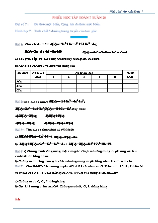 Phiếu bài tập Toán Lớp 7 - Tuần 28 (Có đáp án)