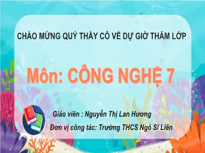 Bài giảng Công nghệ 7 (Kết nối tri thức với cuộc sống) - Bài 14: Giới thiệu về thuỷ sản - Nguyễn Thị Lan Hương