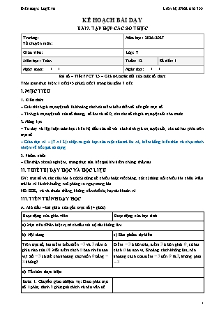 Kế hoạch bài dạy Toán Lớp 7 - Tuần 12 - Năm học 2026-2027 (Tích hợp năng lực số và AI)